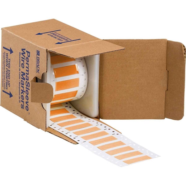 Brady PermaSleeve HX Heat Shrink Double Sided Wire Marking Sleeves, 0.25 in. x 2 in. W, Orange, Roll of 500 - 2HX-250-2-OR-S