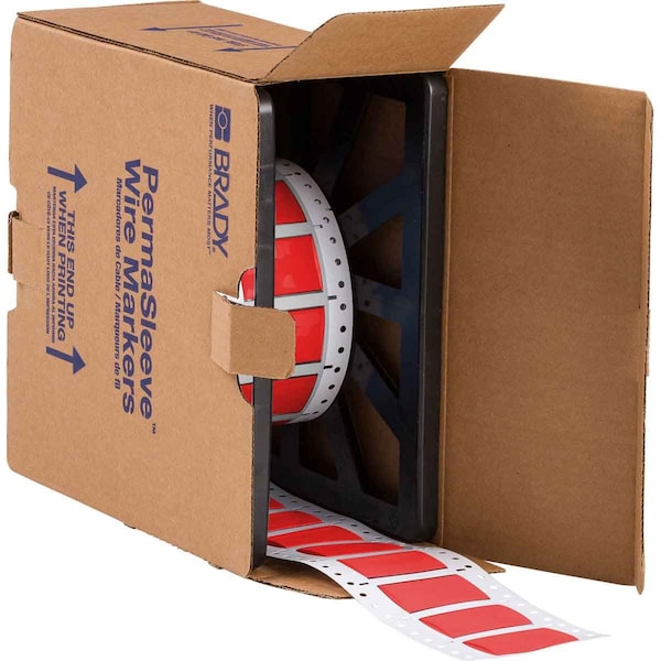 Brady PermaSleeve HX Heat Shrink Double Sided Wire Marking Sleeves, Red, 0.75 in. Dia x 2 in. W - 2HX-750-2-RD