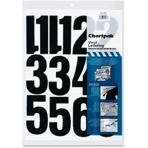 Chartpak Numbers, Vinyl, Perm Adhesive, 4", 23/PK, Black 23PK - CHA01193