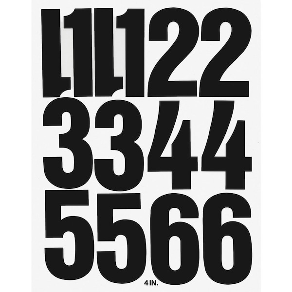 Chartpak Numbers, Vinyl, Perm Adhesive, 4", 23/PK, Black 23PK - CHA01193