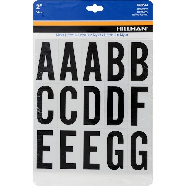 Hillman HILLMAN 2 in. Reflective Black Vinyl Self-Adhesive Letter Set A-Z 63 pc - 848644