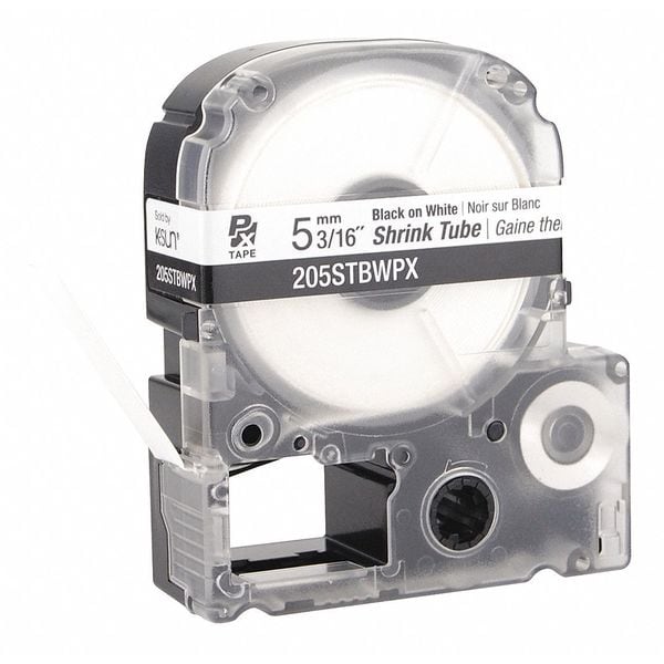 Epson Heat Shrink Tube, Black on White, 0.187inW - 205STBWPX