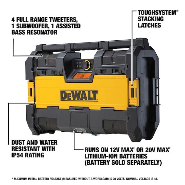 Stanley DeWalt ToughSystem 20 V Lithium-Ion Worksite Radio and Charger 1 pc - DWST08810