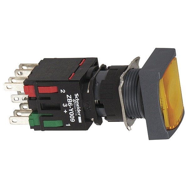Botón pulsador iluminado Schneider Electric, 16 mm, 1 NA/1 NC, Amarillo - XB6DW5B5B