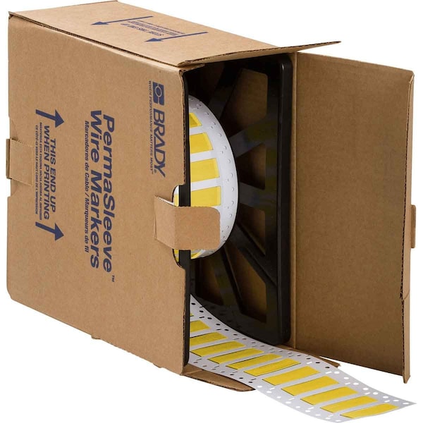 Brady PermaSleeve HX Heat Shrink Double Sided Wire Marking Sleeves, 0.5 in. Dia x 2.3 in. W, Yellow - 2HX-500-2.3-YL