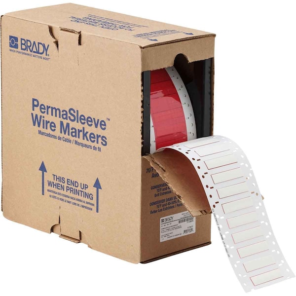 Brady PermaSleeve HX Heat Shrink Double Sided Wire Marking Sleeves, 0.375 in. Dia x 2.3 in. W, White - 2HX-375-2.3-WT