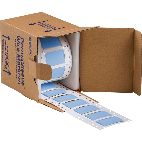 Brady PermaSleeve HX Heat Shrink Double Sided Wire Marking Sleeves, 0.75 in. x 2 in. W, Blue, Roll of 100 - 2HX-750-2-BL-S