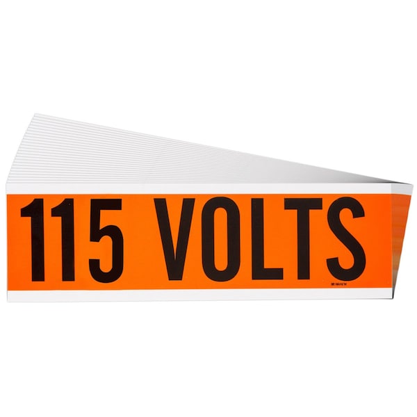 Brady 115 Volts Conduit and Voltage Lbls 2.25 in H x 9 in W BK on OR 25/PK - 152312