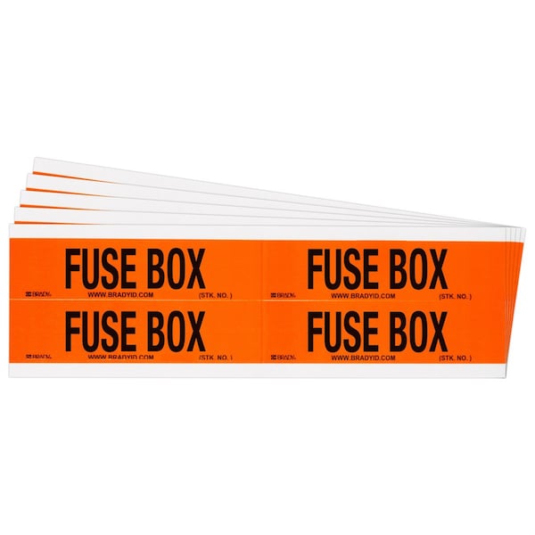 Brady Fuse Box Conduit and Voltage Lbls 1.125 in H x 4.125 in W BK on OR 5/PK - 152376