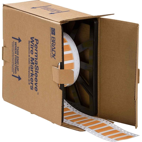 Brady PermaSleeve HX Heat Shrink Double Sided Wire Marking Sleeves, Orange, 0.375 in. Dia x 0.5 in. W - 2HX-375-2-OR-4