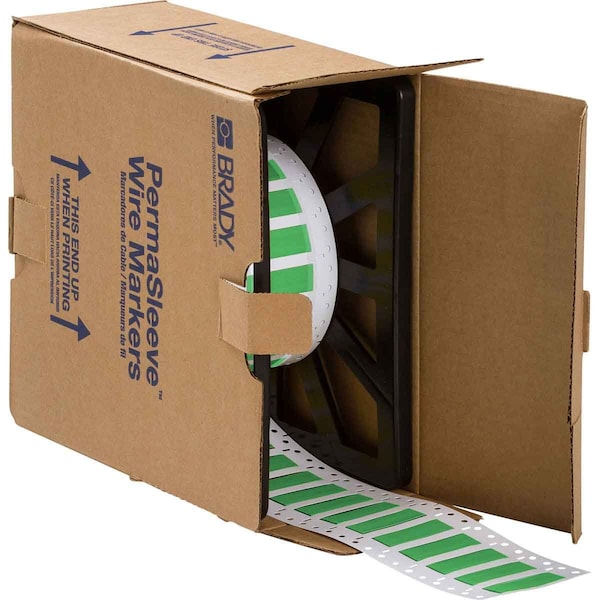 Brady PermaSleeve HX Heat Shrink Double Sided Wire Marking Sleeves, Green, 0.375 in. Dia x 1 in. W - 2HX-375-2-GR-2