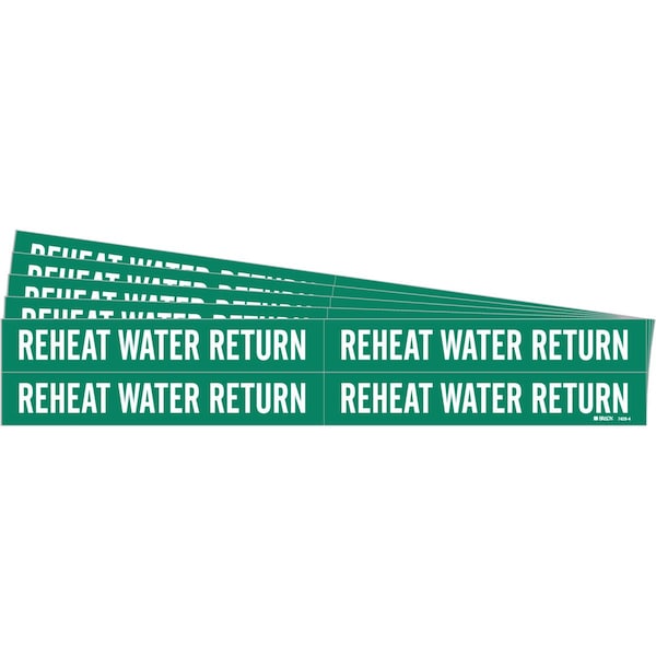 Brady REHEAT WATER RETURN Pipe Marker Style 4 White on Green 4 per Card, 5 PK - 7428-4-PK