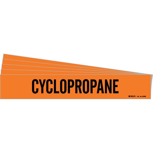 Brady CYCLOPROPANE Pipe Marker Style 1 Black on Orange 1 per Card, 5 PK - 90308-PK