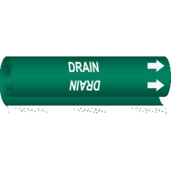 Brady Pipe Marker, Drain, Green, 1/2 to 1-3/8 In - 5678-O