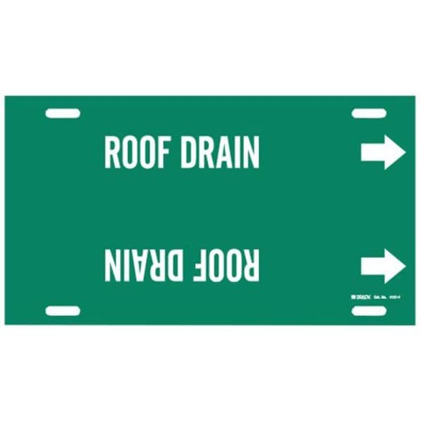Brady Pipe Marker, Roof Drain, Grn, 6 to 7-7/8 In - 4121-F