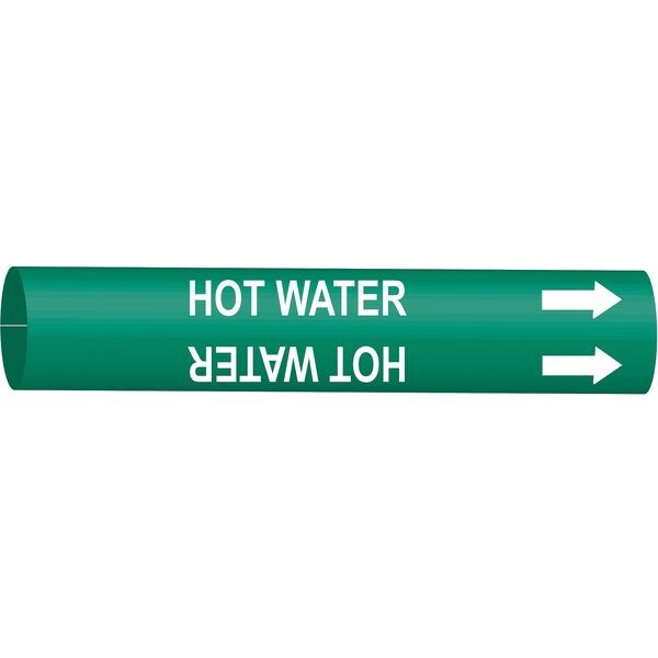 Brady Pipe Marker, Hot Water, Grn, 8 to 9-7/8 In - 4335-G