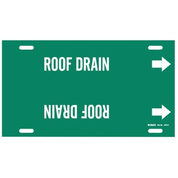 Brady Pipe Marker, Roof Drain, Green, 10 to 15 In - 4121-H