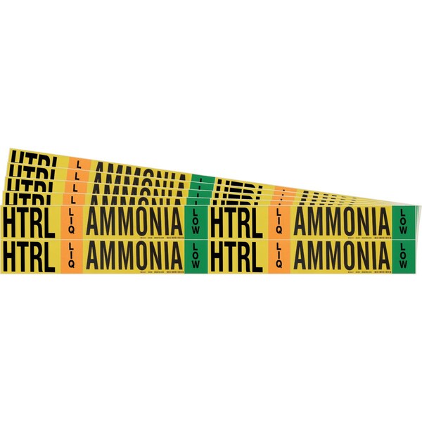 Brady AMMONIA HTRL LIQ LOW Pipe Marker Style 4 BK, GN, OR on YL 4 per Card, 5 PK - 105785-PK