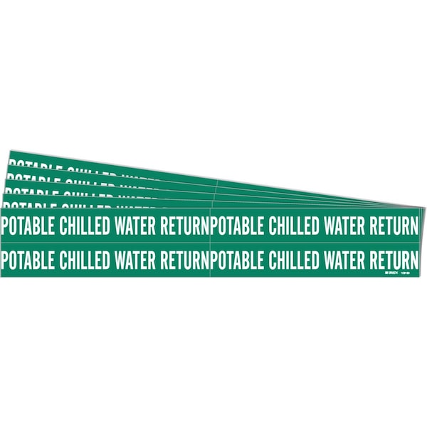 Brady POTABLE Chilled Wtr Ret Pipe Marker Style 4 White on Green 4 per Card, 5 PK - 106133-PK