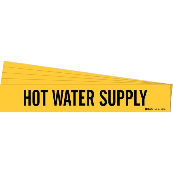 Brady HOT WATER SUPPLY Pipe Marker Style 1 Polyester Black on Yellow 1 per Card, 5 PK - 105780-PK