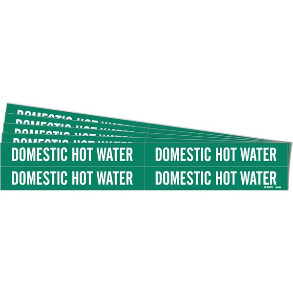 Brady DOMESTIC HOT WATER Pipe Marker Style 4 Polyester White on Green 4 per Card, 5 PK - 106105-PK