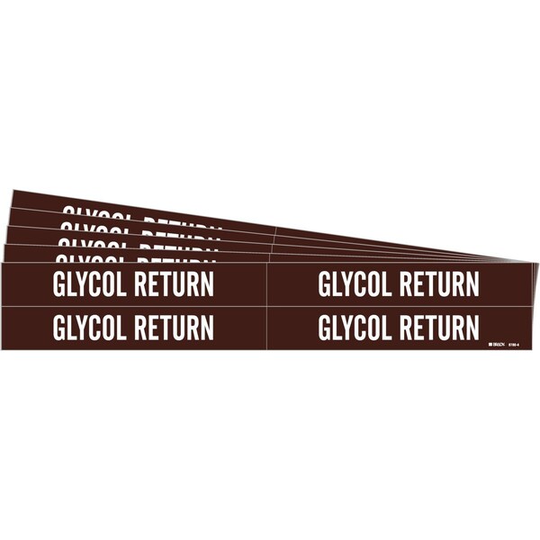 Brady GLYCOL RETURN Pipe Marker Style 4 White on Brown 4 per Card, 5 PK - 8780-4-PK