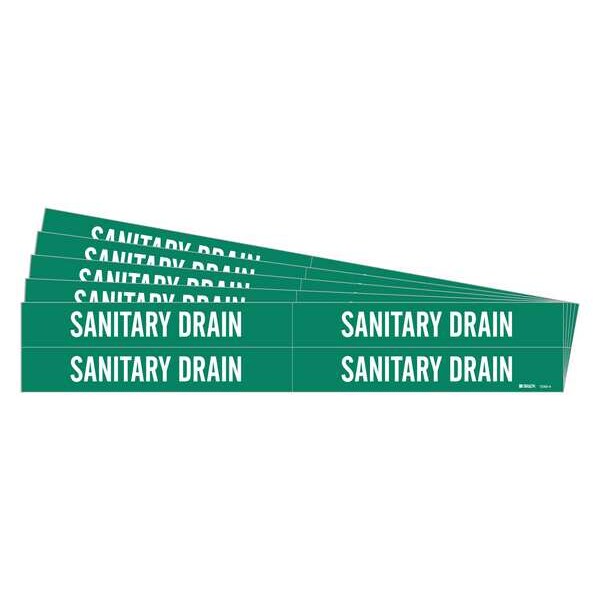 Brady Pipe Marker, White, Sanitary Drain, PK5, 7249-4-PK - 7249-4-PK