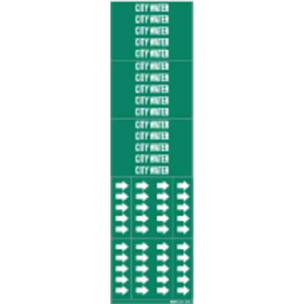 Brady Pipe Marker, City Water, Gn, 3/4 In or Less - 7054-3C