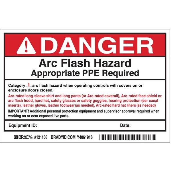 Brady Arc Flash Protection Label, 6 In. W, PK5 - 121108