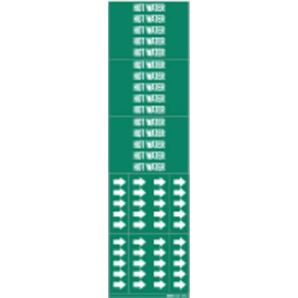 Brady Pipe Marker, Hot Water, Grn, 3/4 In or Less - 7374-3C