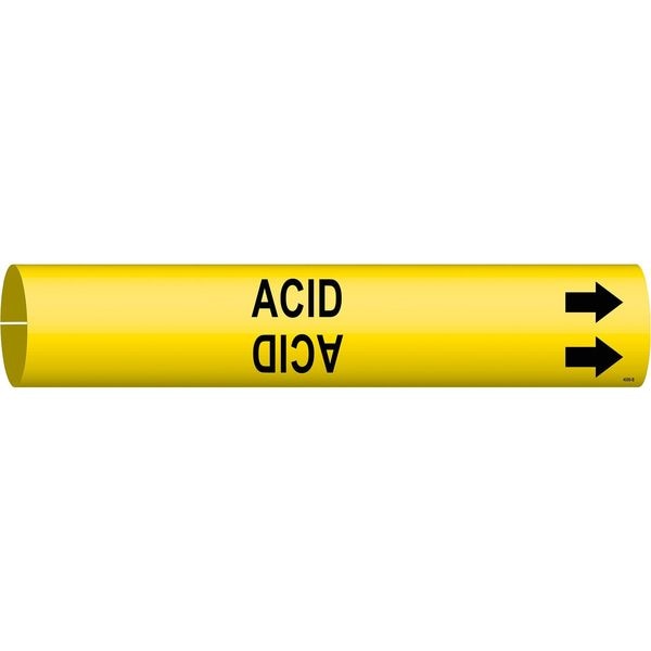 Brady Pipe Marker, Acid, Yel, 1-1/2 to 2-3/8 In - 4000-B