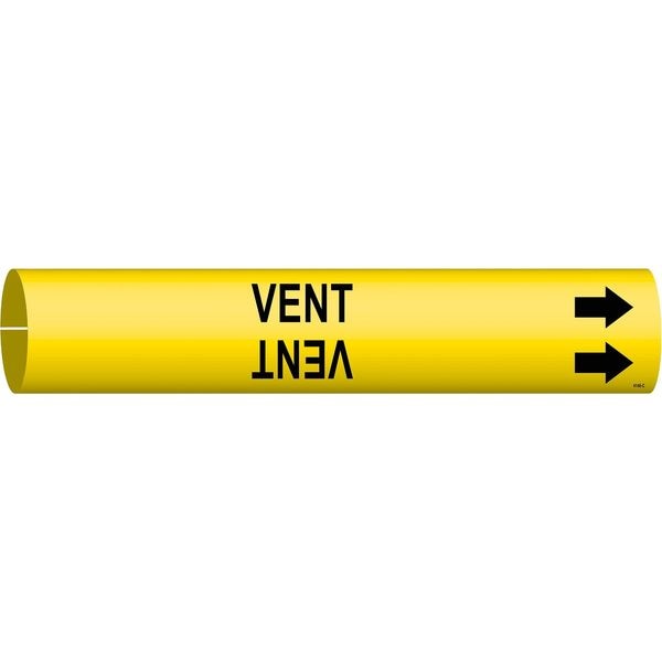 Brady Pipe Marker, Vent, Yel, 2-1/2 to 3-7/8 In - 4148-C