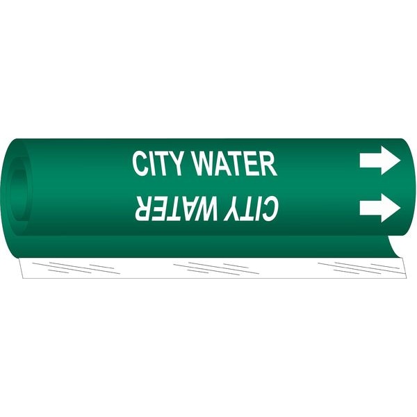 Brady Pipe Marker, City Water, Gn, 1/2 to1-3/8 In - 5655-O