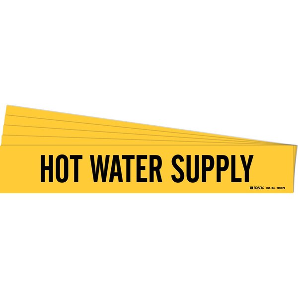 Brady HOT WATER SUPPLY Pipe Marker Style 1HV Polyester BK on YL 1 per Card, 5 PK - 105779-PK