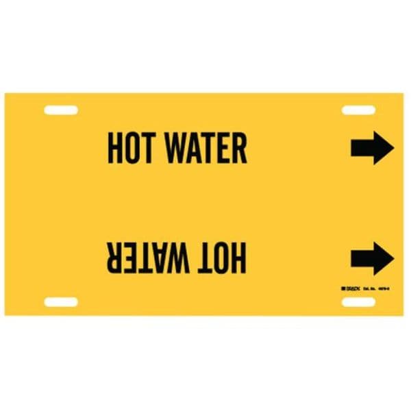 Brady Pipe Marker, Hot Water, Yellow, 10 to 15 In - 4079-H