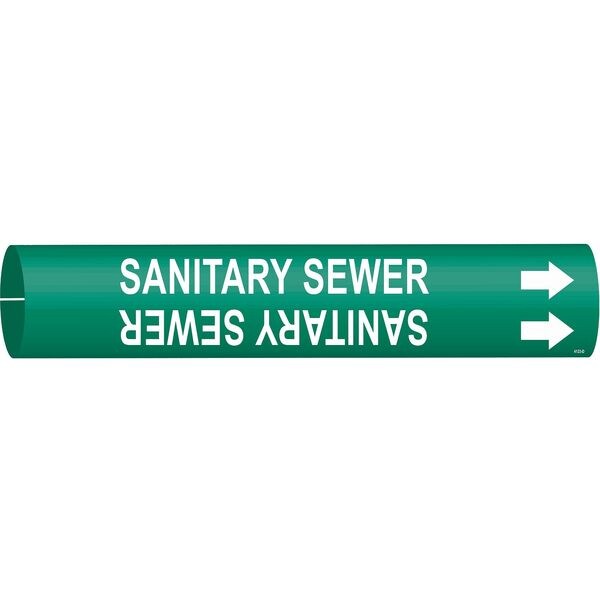 Brady Pipe Marker, Sanitary Sewer, Grn, 4 to 6 In - 4123-D