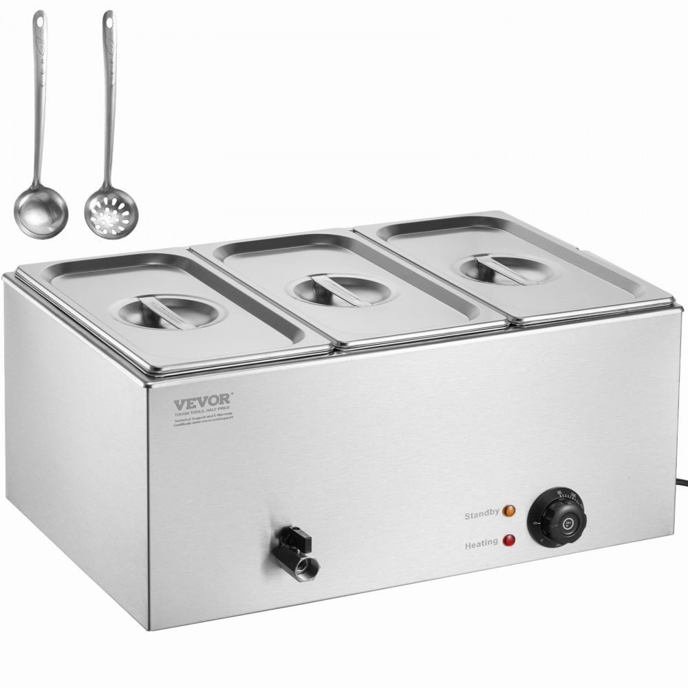 VEVOR Commercial Electric Food Warmer 3-Pan Countertop Buffet 17.4QT Bain Marie - SYSPBWQPTK31E3ZVSV1