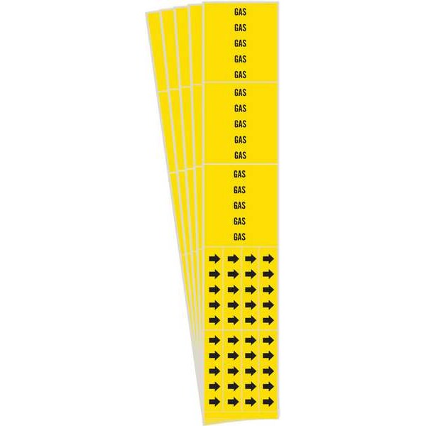 Brady Pipe Marker, Adhesive, Black, Gas, PK5, 7119-3C-PK - 7119-3C-PK