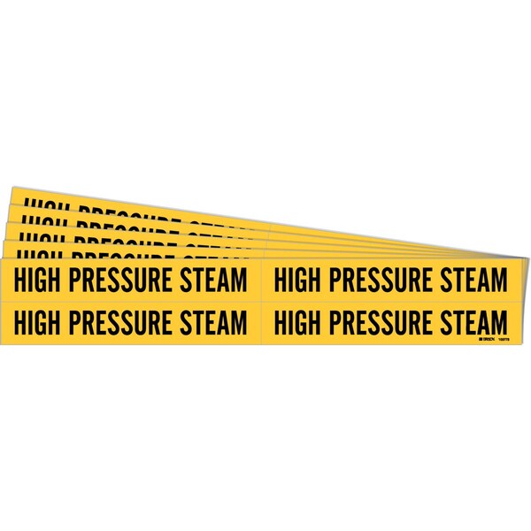 Brady HIGH PRESSURE STEAM Pipe Marker Style 4 Polyester BK on YL 4 per Card, 5 PK - 105773-PK