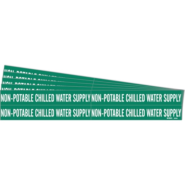 Brady NON-POTABLE CHILLED WATER SUPPLY Pipe Marker Style 4 WT on GN 4 per Card, 5 PK - 106125-PK