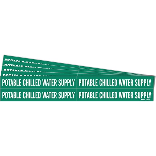 Brady POTABLE CHILLED WATER SUPPLY Pipe Marker Style 4 White on Green 4 per Card, 5 PK - 106137-PK