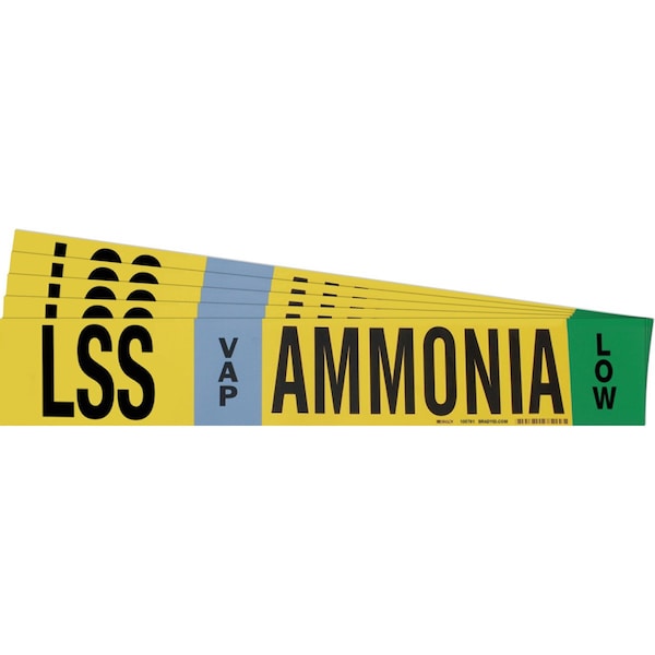 Brady AMMONIA LSS VAP LOW Pipe Marker Style 1HV BK, BL, GN on YL 1 per Card, 5 PK - 105791-PK