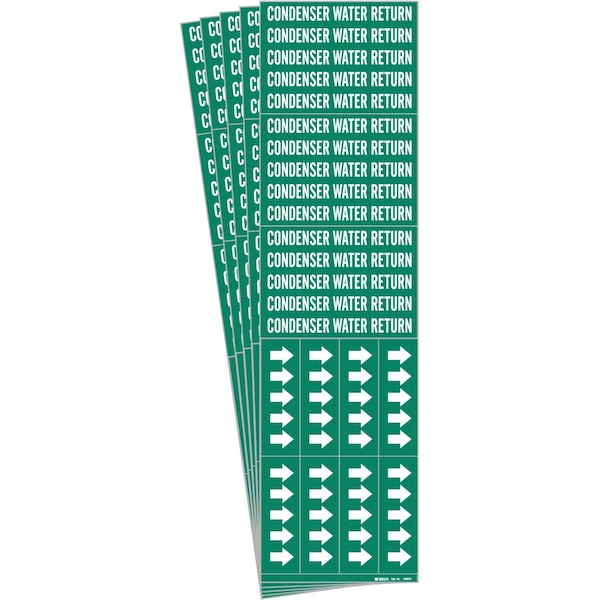 Brady CONDENSER WATER RETURN Pipe Marker Sty 3C Arrows WT on GN 3 per Card, 5 PK - 106078-PK