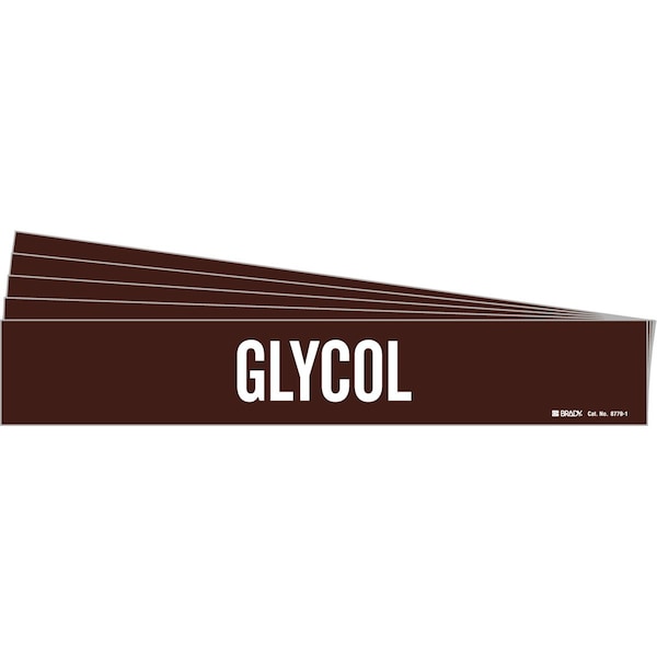 Brady GLYCOL Pipe Marker Style 1HV White on Brown 1 per Card, 5 PK - 8779-1HV-PK