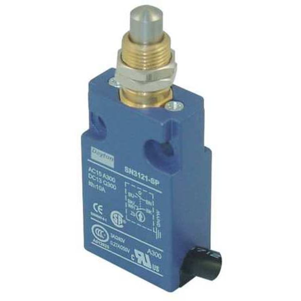 Interruptor de límite Dayton, émbolo, SPDT, 10A @ 300V CA, Ubicación del actuador: Superior - 12T956