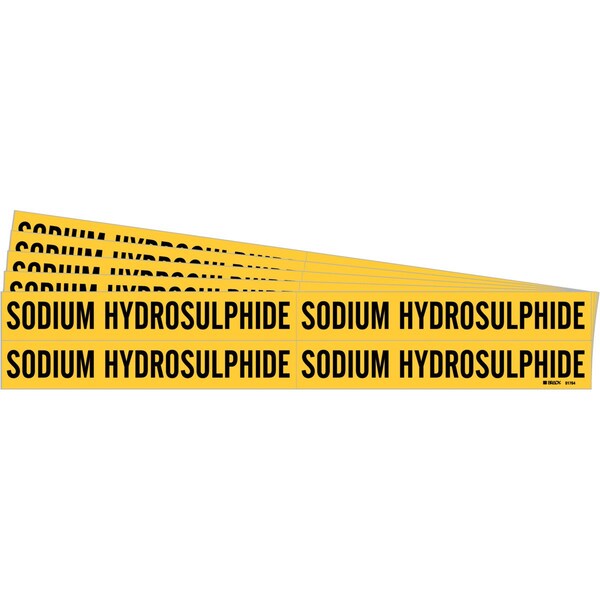Brady SODIUM HYDROSULPHIDE Pipe Marker Style 4 Black on Yellow 4 per Card, 5 PK - 91764-PK