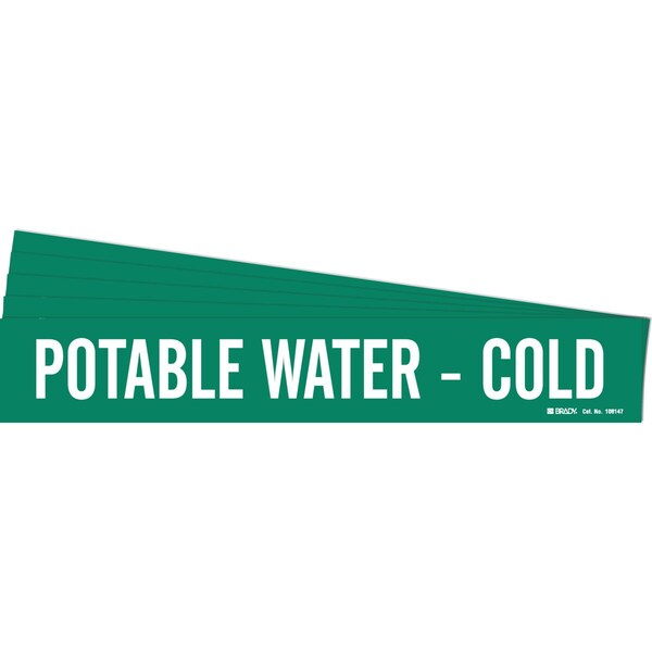 Brady POTABLE WATER - COLD Pipe Marker Style 1HV White on Green 1 per Card, 5 PK - 106147-PK