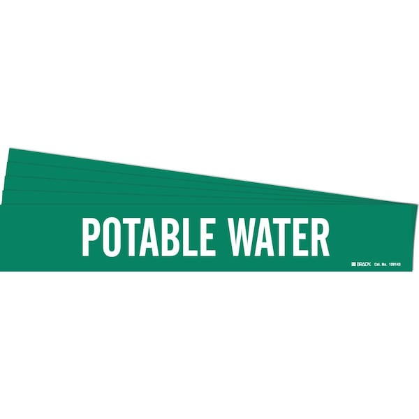 Brady POTABLE WATER Pipe Marker Style 1HV Polyester White on Green 1 per Card, 5 PK - 106143-PK