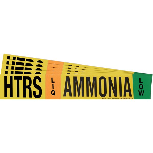 Brady AMMONIA HTRS LIQ/VAP LOW Pipe Marker Sty 1HV BK BL GN OR on YL 1 per Card 5PK - 105787-PK