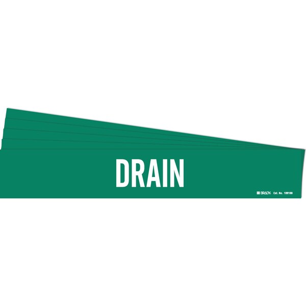 Brady DRAIN Pipe Marker Style 1 Polyester White on Green 1 per Card, 5 PK - 106108-PK